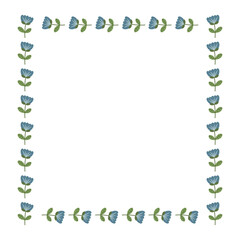 Floral border with blue flowers. Botanical frame with flowers. Vector illustration.