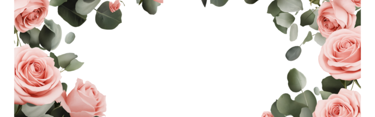 Vibrant_spring_wildflowers_in_various_sizes_and_transparent background - Set of pink roses and eucalyptus garland border frame vector illustration on a transparent background 