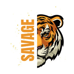 tiger face wit typography design bold font  for t shirt  on a white background