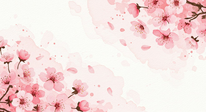水彩で描いた桜、和風背景素材