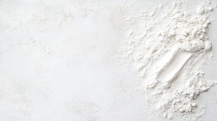 Fototapeta premium White Flour Spread on Light Stone Surface with Subtle Texture, Showcasing Culinary Ingredients and Baking Essentials for Creative Cooking and Food Preparation