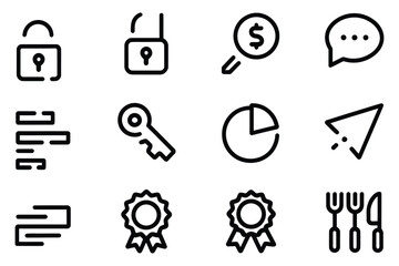 Minimalist Black Line Vector Icons for Digital Design and UI/UX Applications