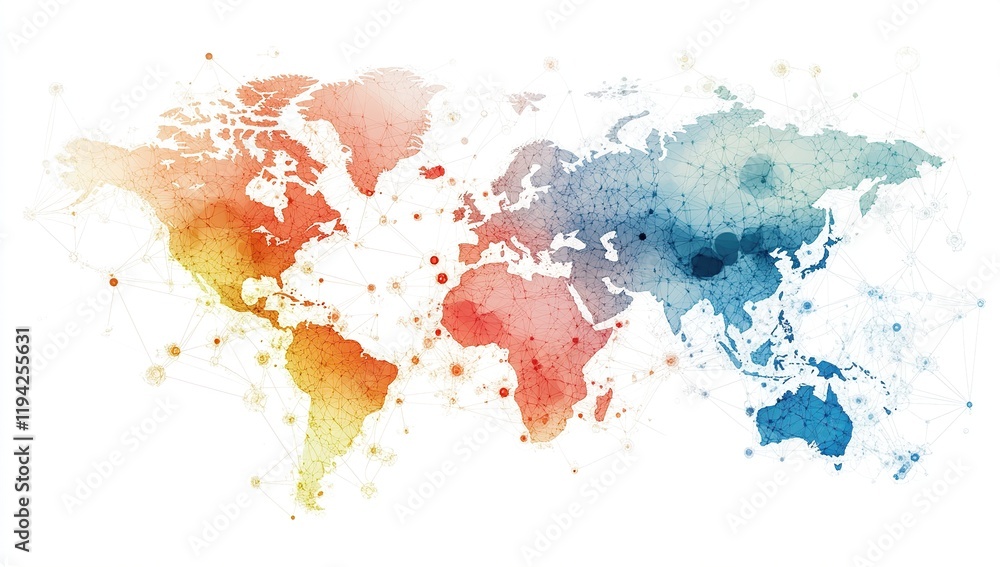 Poster global interconnections: a network map showing worldwide connectivity and relationships visually ill