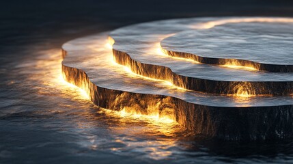 A smooth water-like surface with concentric ripples and glowing edges