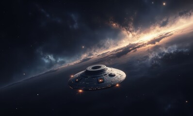 Futuristic spaceship soaring in space