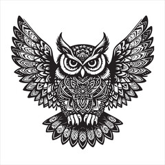 Fototapeta premium Owl Mandala pattern vector illustration, Owl Zentangle Design, Owl Bird Clipart 