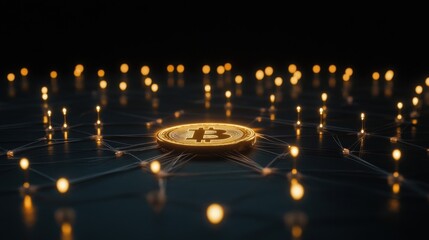 Bitcoin cryptocurrency network concept with glowing connections for digital finance and investment