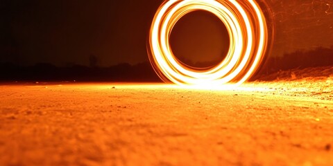 Fiery Night Light Trails Circle Abstract Design