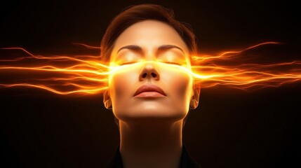 Woman with glowing energy around her eyes