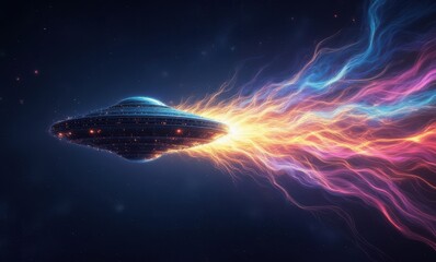 Futuristic spaceship emitting vibrant energy