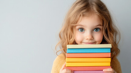Back to school theme: child holding colorful books for educational inspiration