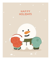 winter illusraion kids and snowman.winter people activiies in Chrismas day.