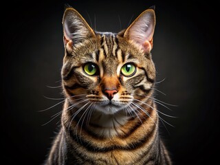 Obraz premium Stripped Cat Portrait, Black Background, Feline Photography, Studio Shot