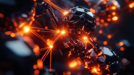 Abstract network nodes glowing orange.  Technology concept background