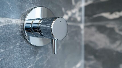 Modern chrome shower faucet mounted on sleek marble wall, showcasing contemporary bathroom design