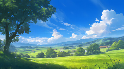 Fototapeta premium landscape with green grass and sky