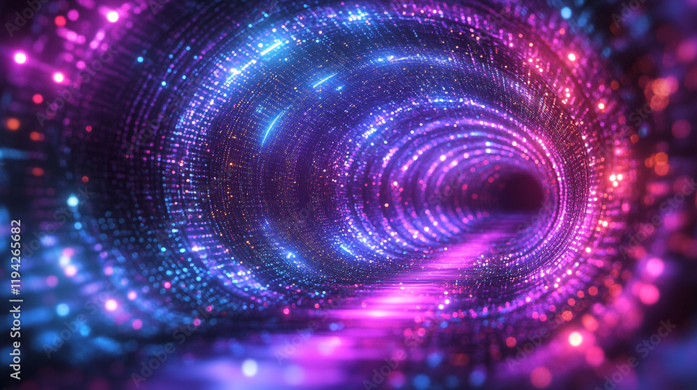 Poster colorful lights create a mesmerizing tunnel with vibrant patterns and glowing orbs