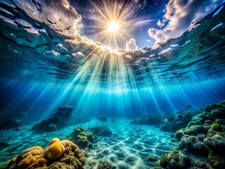 Fototapeta premium Surreal Underwater Ocean Scene: Dreamlike Blue Waterscape