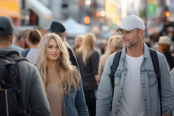 Obraz premium Couple on busy street