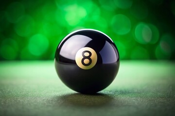 Tilt-Shift Miniature Black 8 Ball on Green Felt - Stock Photo