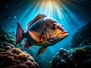 Fototapeta premium Underwater Cazon Fish: Majestic Shadows in Deep Blue Ocean