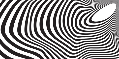 Twisting Whirl Motion and 3D Illusion in Abstract Op Art Striped Lines Pattern. EPS 10