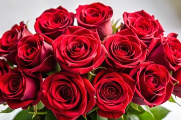 Obraz premium Valentine's Day Red Roses Bouquet - Romantic White Background Stock Photo