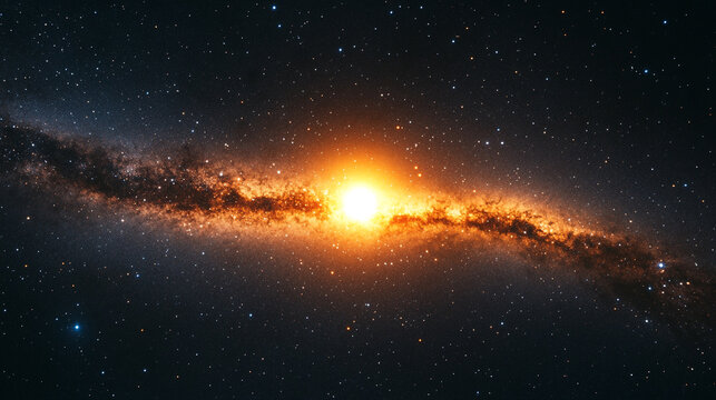 Stunning view of a spiral galaxy with bright central star and surrounding cosmos