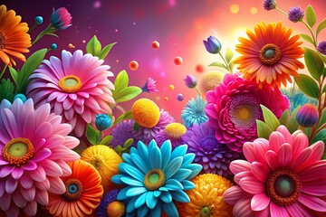 Vibrant Colorful Flower Animation on Pink Background - Stock Photo