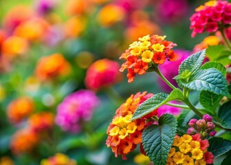 Vibrant Lantana camara Summer Blooms, Colorful Flower Clusters, Close-up Photography