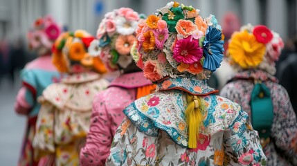 Fototapeta premium A parade with colorful costumes for the Epiphany celebration on January 6th.