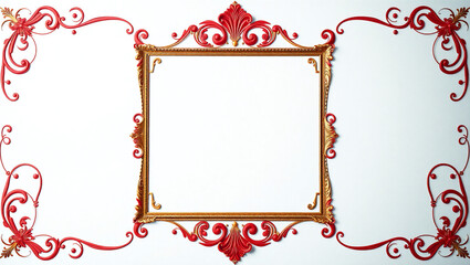 AI generative. Elements of ornate vintage frames. Border red gold swirls motifs on white background. Design for wedding invitations, greeting cards, royal certificates., food menu. 73