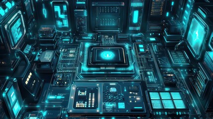 Fototapeta premium A futuristic digital interface showcasing advanced technology and circuitry.