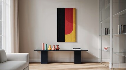 Generative AI, Minimalist Living Room with Bold Abstract Art and Monochromatic Aesthetic
