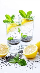 Fototapeta premium Refreshing Lemon Chia Seed Water Drink with Mint Healthy Hydration Summer Beverage