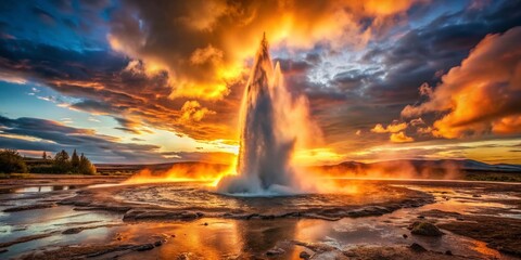 Fototapeta premium Vintage Iceland Strokkur Geyser Eruption, Geothermal Wonder, Dramatic Landscape Photography
