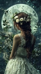 Enchanted Moonlit Fantasy: A Woman in a Dreamy Garden