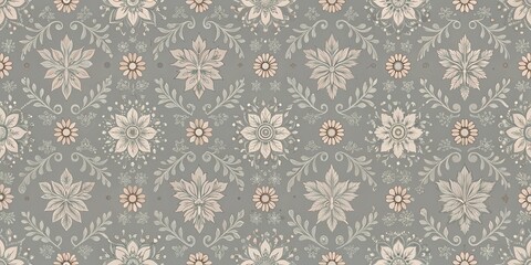 Elegant Floral Pattern Design with Intricate Details and Delicate Hues Suitable for Textile Printing, Wallpaper, or Fashion Applications