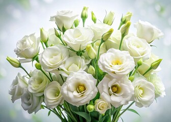 Fototapeta premium Vintage Style White Eustoma Lisianthus Flowers Isolated on White Background