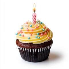 Birthday cupcake celebration isolated on white background sweet treat festive environment close-up view joyful concept