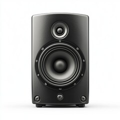 High-quality black woofer speaker isolated on white background for audio enthusiasts