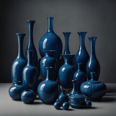 Showcase a monochromatic arrangement of blue objects.