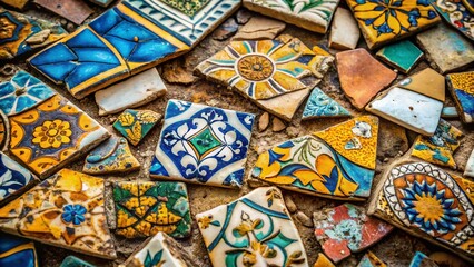Fototapeta premium Weathered Broken Tiles Background - Rustic Texture Stock Photo