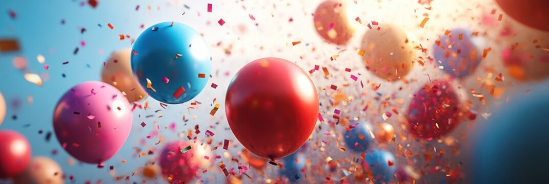 Celebration! Colorful Balloons and Confetti Exploding in Joyful Chaos