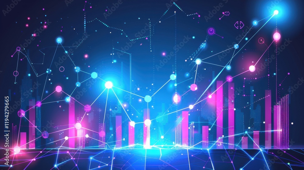 Poster digital data visualization with colorful graphs and connections
