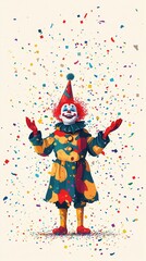 Joyful Clown Celebrating at a Colorful Carnival With Confetti Shower for Festive Events. Generative AI