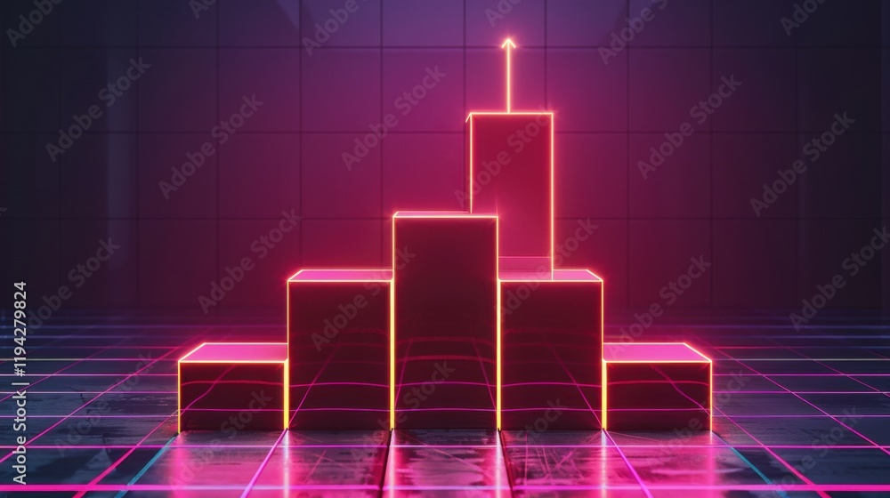 Poster vibrant neon bar graph stands out against dark background, symbolizing growth and progress. glowing 