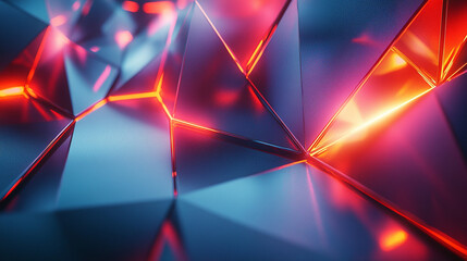 Colorful geometric patterns with glowing edges create dynamic abstract design