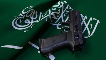 A black pistol on the flag of Saudi Arabia