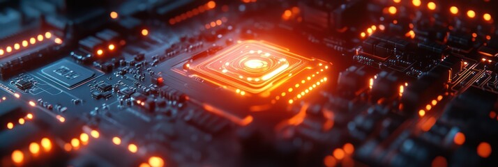 Illuminated Circuits: A Close-Up of a Computer Chip's Glowing Core